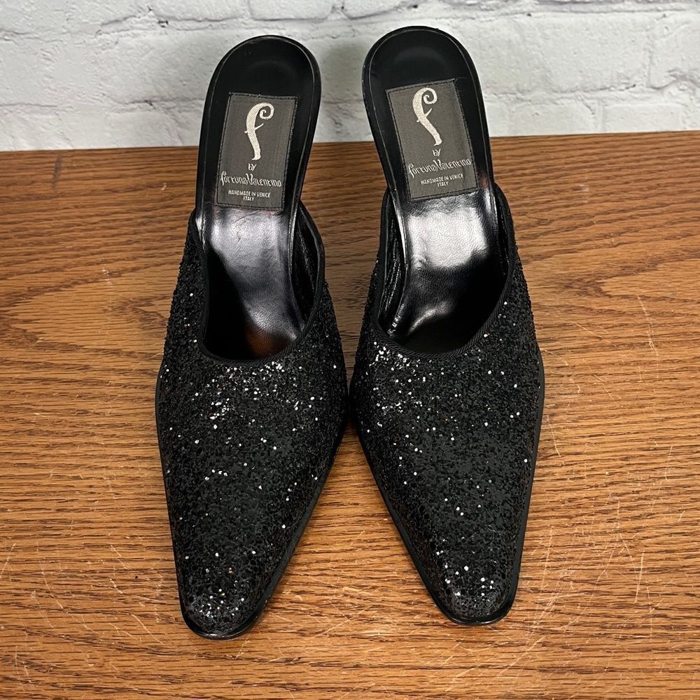 F for Fortuna Valentino sparkling mules Sz 40.5eu or 9.5 us narrow 4.5” heels